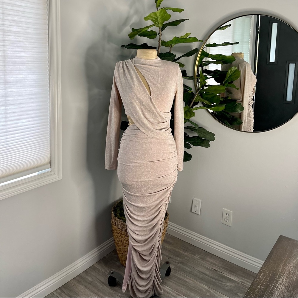 Payson Pink Long Sleeve Metallic Jersey Cutout Dress